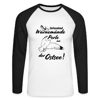 Warnemünde Ostseebad und Perle an der Ostsee - Unisex Baseballshirt langarm - Weiß/Schwarz - Vorne - Nik (191cm)