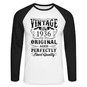 Vintage Made In 1936 88 ans d’être génial - T-shirt baseball manches longues Homme - blanc/noir - Devant - Nik (191cm)