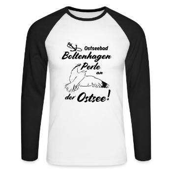 Boltenhagen Ostseebad und Perle an der Ostsee - Unisex Baseballshirt langarm - Weiß/Schwarz - Vorne - Nik (191cm)