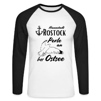 Rostock Hansestadt Rostock Perle an der Ostsee - Unisex Baseballshirt langarm - Weiß/Schwarz - Vorne - Nik (191cm)