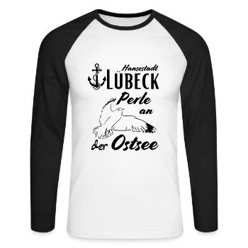 Lübeck Hansestadt Perle an der Ostsee - Unisex Baseballshirt langarm - Weiß/Schwarz - Vorne - Nik (191cm)