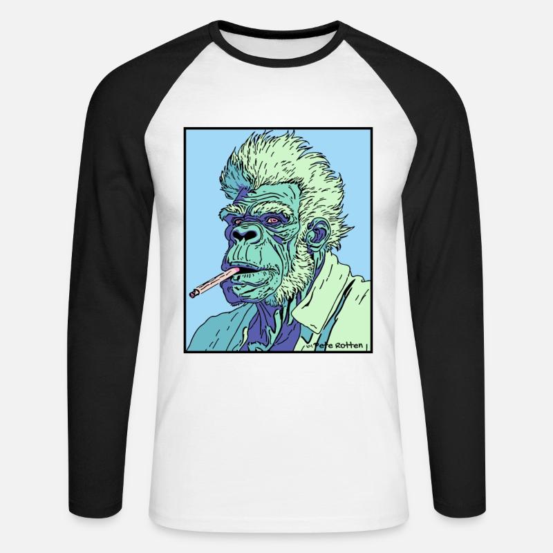 Rauchender Opa-Affe - Unisex Baseballshirt langarm - Weiß/Schwarz