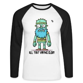 Cartoon, all dieser Wikinger Ruhm - Unisex Baseballshirt langarm - Weiß/Schwarz - Vorne - Nik (191cm)
