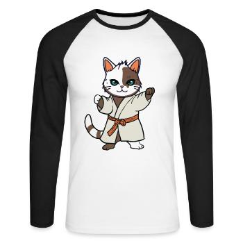 Karate Cat I Funny Animals | Sports | Kitten - Unisex Long Sleeve Baseball T-Shirt - white/black - Front - Nik (191cm)