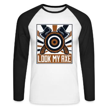 Look My Axe Axe Throwing Competition Game Axe - Unisex Long Sleeve Baseball T-Shirt - white/black - Front - Nik (191cm)