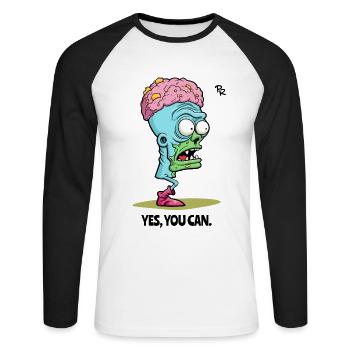Yes, you can: One-legged brain zombie head - Unisex Long Sleeve Baseball T-Shirt - white/black - Front - Nik (191cm)