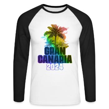 Gran Canaria 2024 Holiday Palm Trees Colorful - Unisex Long Sleeve Baseball T-Shirt - white/black - Front - Nik (191cm)