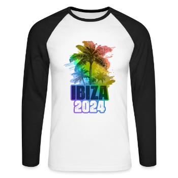 Ibiza 2024 Vacances Palmiers Colorés - T-shirt baseball manches longues Homme - blanc/noir - Devant - Nik (191cm)