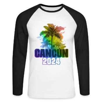 Cancun 2024 Vacances Palmiers Colorés - T-shirt baseball manches longues Homme - blanc/noir - Devant - Nik (191cm)