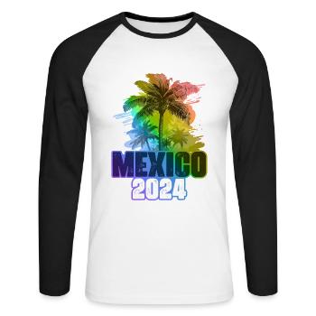 Mexique 2024 Vacances Palmiers Colorés - T-shirt baseball manches longues Homme - blanc/noir - Devant - Nik (191cm)