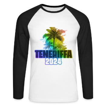 Tenerife 2024 Vacances Palmiers Colorés - T-shirt baseball manches longues Homme - blanc/noir - Devant - Nik (191cm)