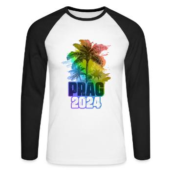 Prague 2024 Vacances Palmiers Colorés - T-shirt baseball manches longues Homme - blanc/noir - Devant - Nik (191cm)