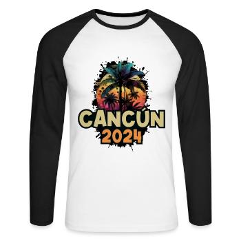 Cancún 2024 Dicton des Fêtes - T-shirt baseball manches longues Homme - blanc/noir - Devant - Nik (191cm)