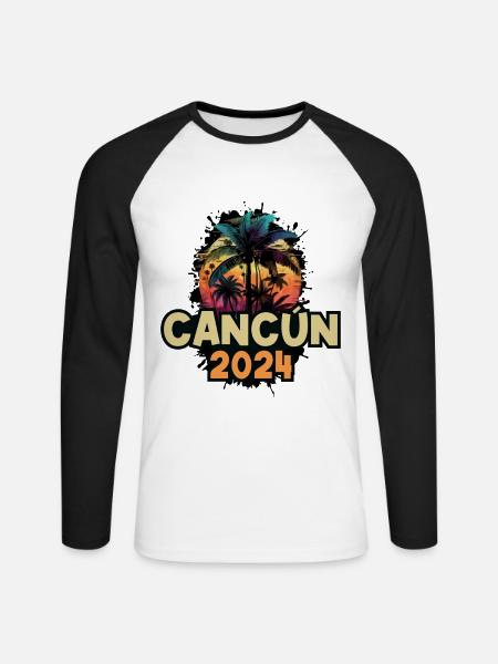 Cancun 2024 Holiday Saying - Unisex Long Sleeve Baseball T-Shirt - white/black