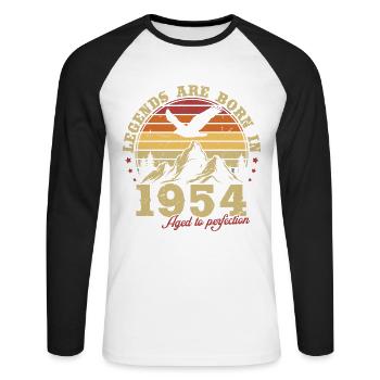 Vintage 1954 Vintage cadeau anniversaire rétro - T-shirt baseball manches longues Homme - blanc/noir - Devant - Nik (191cm)