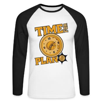 Time For Plan Bitcoin Kryptowährung Blockchain - Unisex Baseballshirt langarm - Weiß/Schwarz - Vorne - Nik (191cm)