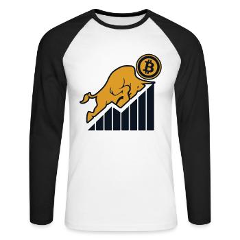 Blockchain Crypto Kryptowährung Crypto Trader - Unisex Baseballshirt langarm - Weiß/Schwarz - Vorne - Nik (191cm)