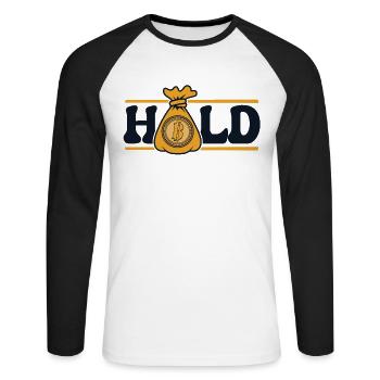 Hold Crypto Kryptowährung Blockchain Crypto - Unisex Baseballshirt langarm - Weiß/Schwarz - Vorne - Nik (191cm)
