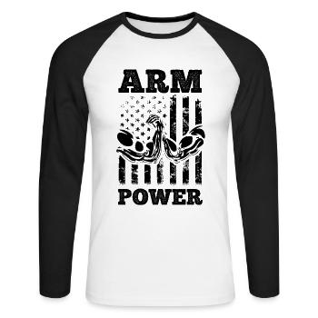 Arm Wrestling US Flag Arm Power - Arm Wrestler - Unisex Baseballshirt langarm - Weiß/Schwarz - Vorne - Nik (191cm)