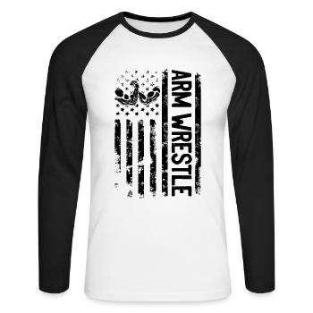 Bras de fer Bras de fer Drapeau américain Bras de fer - T-shirt baseball manches longues Homme - blanc/noir - Devant - Nik (191cm)