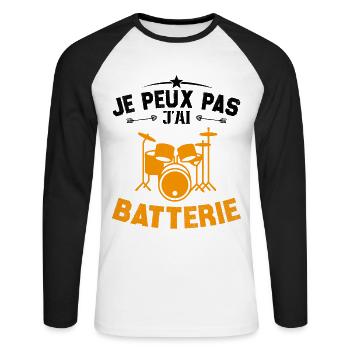 Je peux pas jai batterie - T-shirt baseball manches longues Homme - blanc/noir - Devant - Nik (191cm)