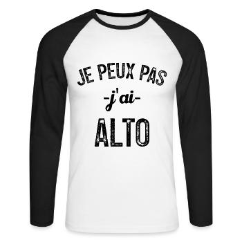 Ich kann nicht, ich habe Bratsche - Unisex Baseballshirt langarm - Weiß/Schwarz - Vorne - Nik (191cm)