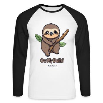 Mignon paresseux avec aïe, - T-shirt baseball manches longues Homme - blanc/noir - Devant - Nik (191cm)