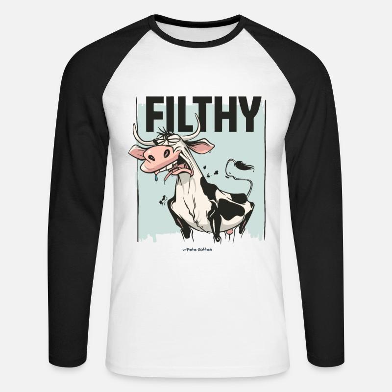Mucca disgustata, sporca e sporca - Maglia da baseball a manica lunga da uomo - bianco/nero