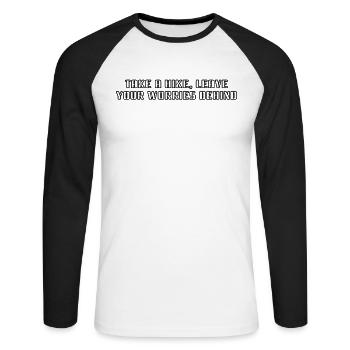Hiking - Take a hike, leave your worries behind - Unisex Long Sleeve Baseball T-Shirt - white/black - Front - Nik (191cm)
