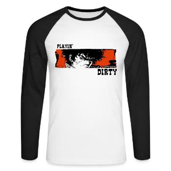 Manga Anime Augen: Schmutziges Spiel - Unisex Baseballshirt langarm - Weiß/Schwarz - Vorne - Nik (191cm)