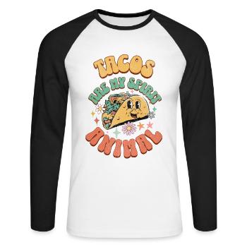 Taco - Unisex Baseballshirt langarm - Weiß/Schwarz - Vorne - Nik (191cm)