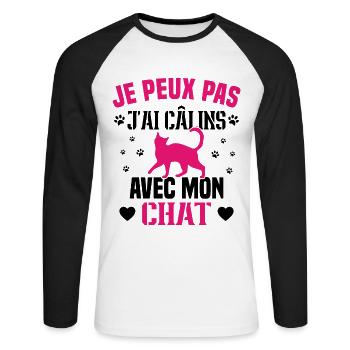 je peux pas j ai câlins avec mon chat humour chat - T-shirt baseball manches longues Homme - blanc/noir - Devant - Nik (191cm)