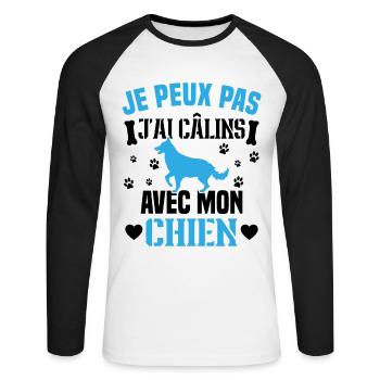Ich kann nicht mit meinem Hund kuscheln - Unisex Baseballshirt langarm - Weiß/Schwarz - Vorne - Nik (191cm)