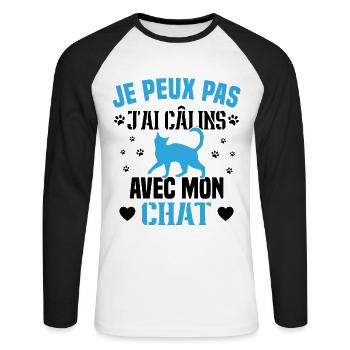 Ich kann nicht mit meinem Katzengeschenk kuscheln - Unisex Baseballshirt langarm - Weiß/Schwarz - Vorne - Nik (191cm)