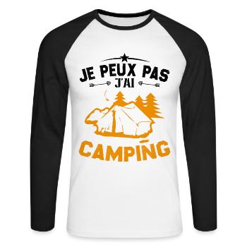 Je peux pas jai camping - T-shirt baseball manches longues Homme - blanc/noir - Devant - Nik (191cm)