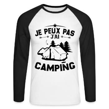 Je peux pas jai camping - T-shirt baseball manches longues Homme - blanc/noir - Devant - Nik (191cm)