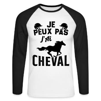 Ich kann nicht, ich habe ein Pferd - Unisex Baseballshirt langarm - Weiß/Schwarz - Vorne - Nik (191cm)