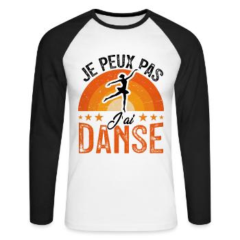 Ich kann nicht tanzen - Retro Vintage - Unisex Baseballshirt langarm - Weiß/Schwarz - Vorne - Nik (191cm)