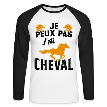 je peux pas jai cheval - T-shirt baseball manches longues Homme - blanc/noir - Devant - Nik (191cm)