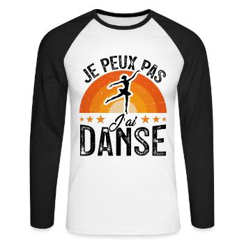 Je peux pas j ai Danse - T-shirt baseball manches longues Homme - blanc/noir - Devant - Nik (191cm)