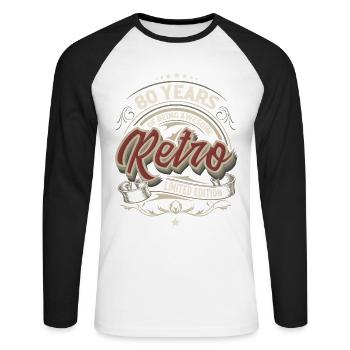 80 Year Anniversary Special Vintage Gift - Unisex Long Sleeve Baseball T-Shirt - white/black - Front - Nik (191cm)