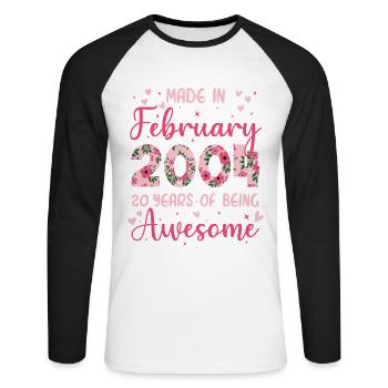 Februar 2004 Geschenk zum 20-jährigen Jubiläum für Ehefrau - Unisex Baseballshirt langarm - Weiß/Schwarz - Vorne - Nik (191cm)