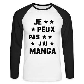 je peux pas j'ai manga idée cadeau humour - T-shirt baseball manches longues Homme - blanc/noir - Devant - Nik (191cm)