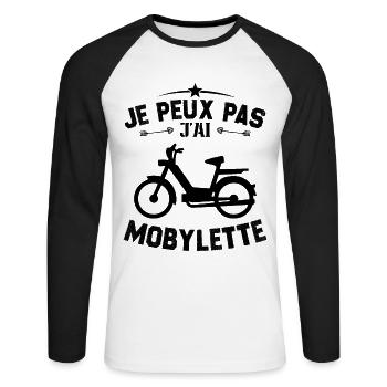 Je Peux Pas J'ai Mobylette Cadeau - T-shirt baseball manches longues Homme - blanc/noir - Devant - Nik (191cm)