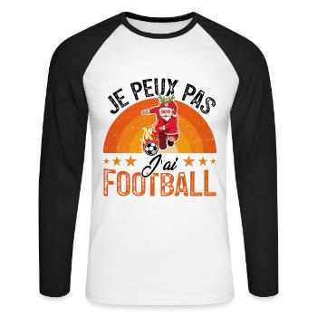 je peux pas j ai foot - T-shirt baseball manches longues Homme - blanc/noir - Devant - Nik (191cm)
