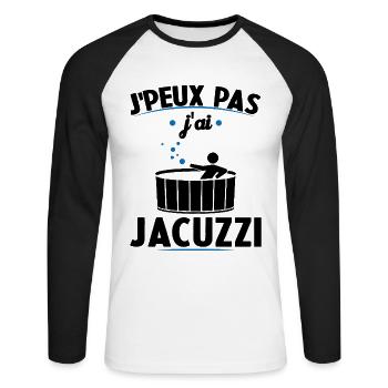 Ich kann keinen Whirlpool haben - Unisex Baseballshirt langarm - Weiß/Schwarz - Vorne - Nik (191cm)
