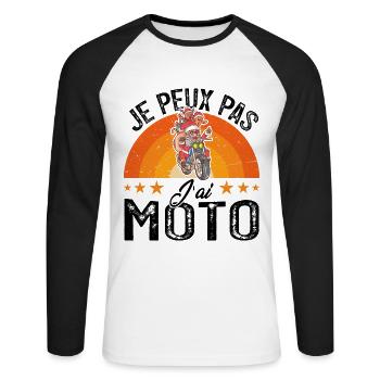 Je peux pas j ai moto - T-shirt baseball manches longues Homme - blanc/noir - Devant - Nik (191cm)