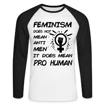 Le féminisme ne signifie pas anti-hommes, il signifie humain - T-shirt baseball manches longues Homme - blanc/noir - Devant - Nik (191cm)