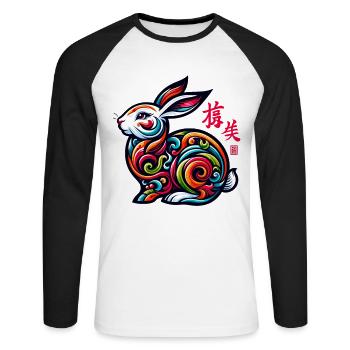 Design élégant de lapin du zodiaque chinois - Celebrate - T-shirt baseball manches longues Homme - blanc/noir - Devant - Nik (191cm)