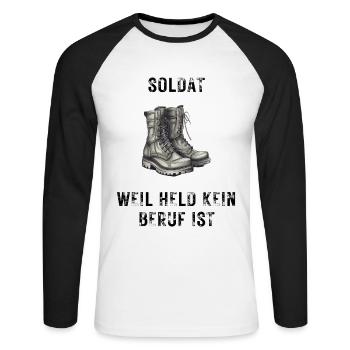 Soldat weil Held kein Problem ist - Unisex Baseballshirt langarm - Weiß/Schwarz - Vorne - Nik (191cm)